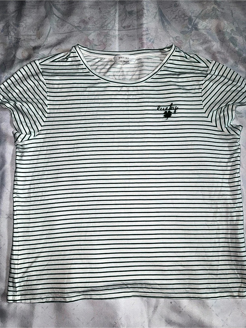 Britt NY Striped Short Sleeve Tee in Green & White